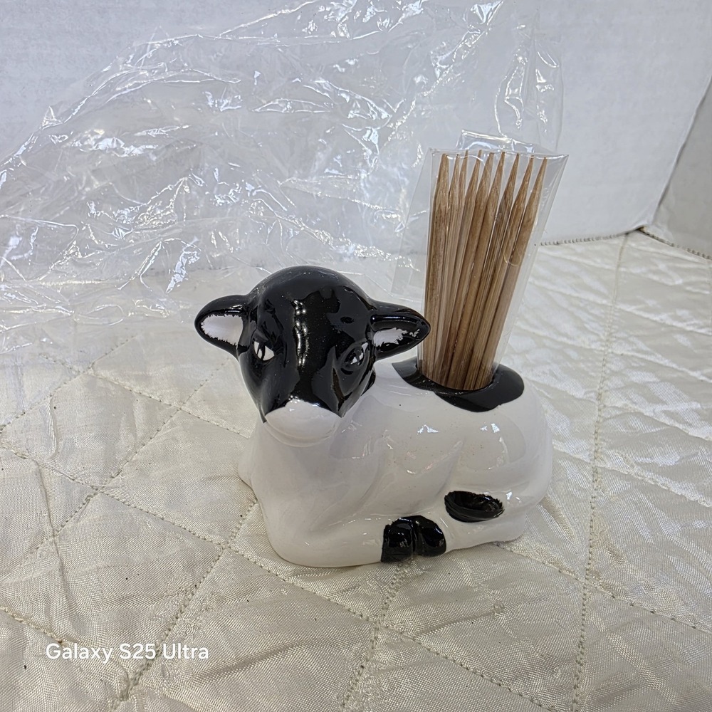 Vintage Artmark 90s Cow Toothpick Holder New Old Stock Farmhouse Decor